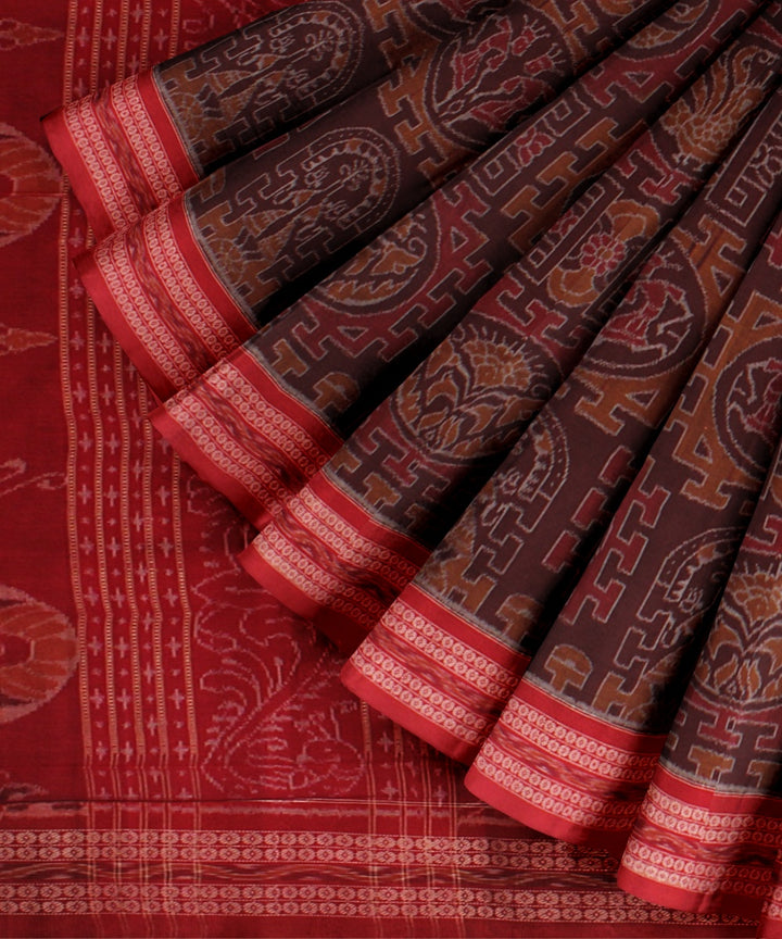 Brown red cotton handloom sambalpuri saree