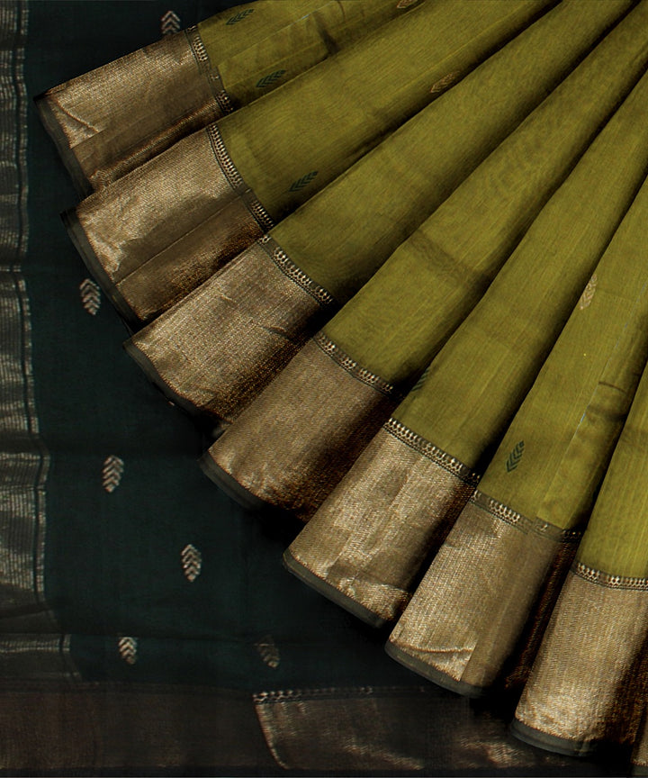 Olive deep green handloom maheshwari cotton silk saree