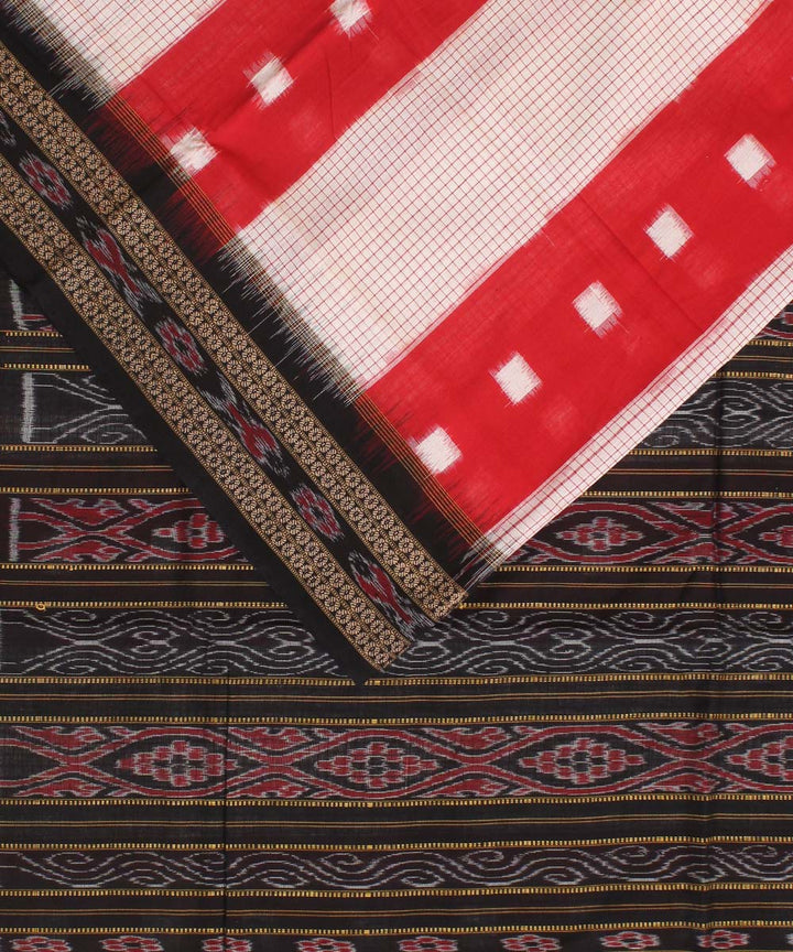 Red white stripe black cotton handwoven sambalpuri saree