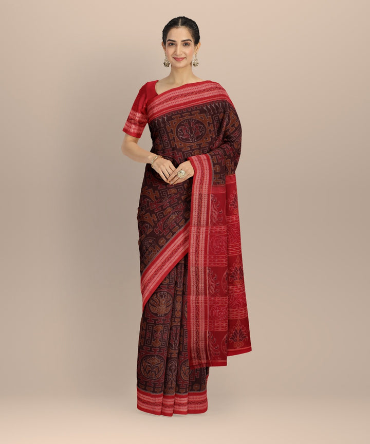 Brown red cotton handloom sambalpuri saree