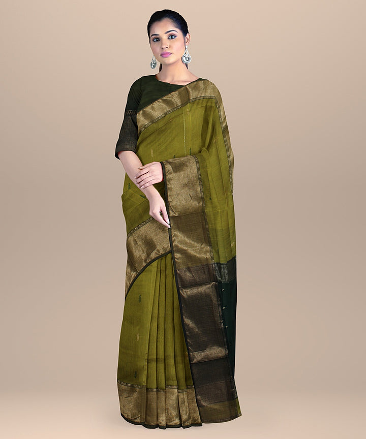 Olive deep green handloom maheshwari cotton silk saree