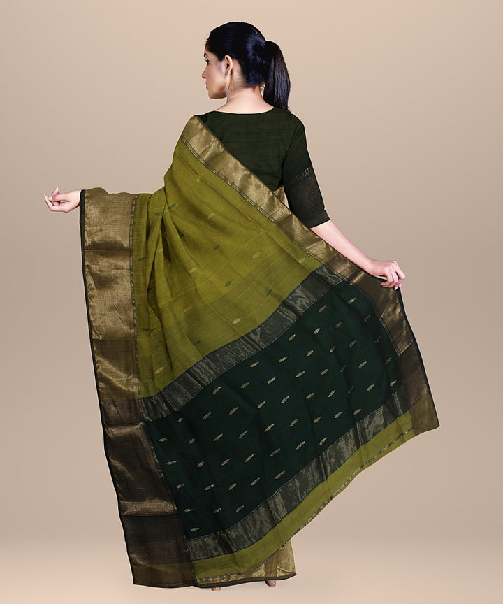 Olive deep green handloom maheshwari cotton silk saree