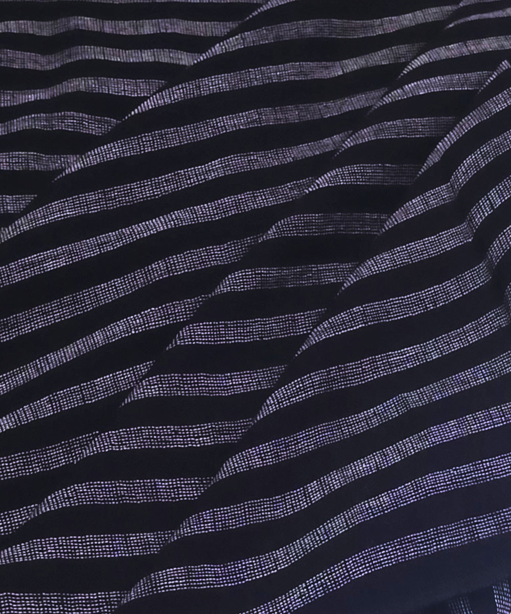 Black white stripe handwoven cotton khadi fabric