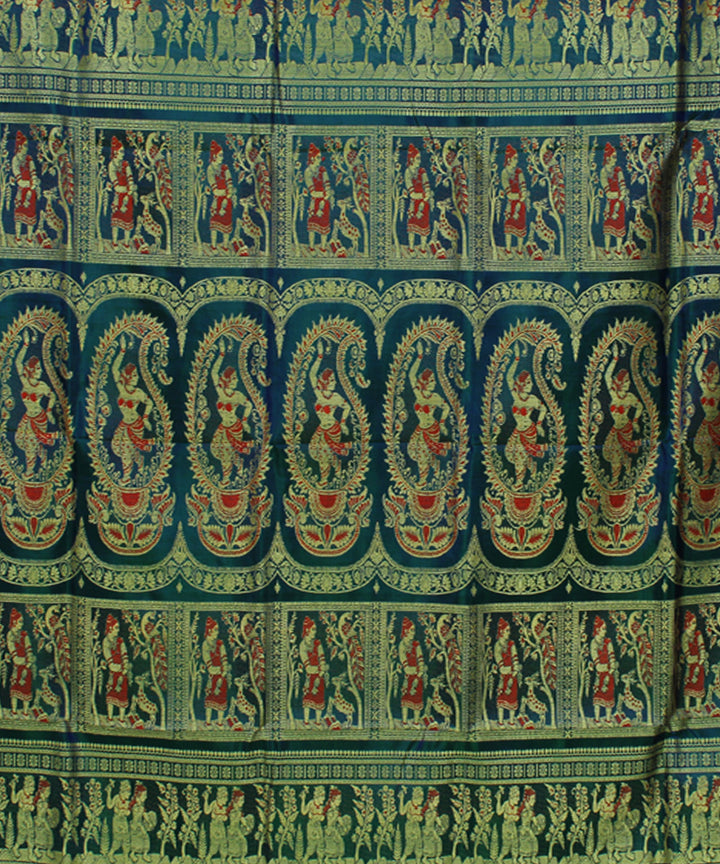 Peacock green handwoven meenakari baluchari silk saree