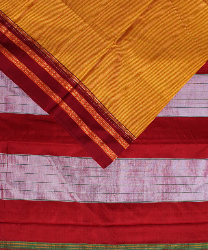 Orange checks red gayatri border cotton art silk ilkal saree
