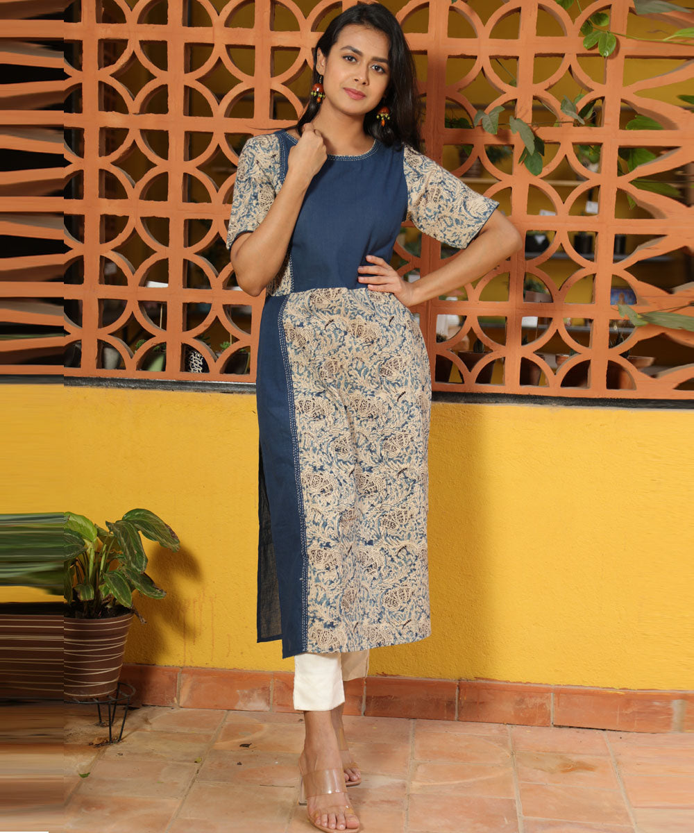 Blue multicolor handcrafted cotton kalamkari kurta