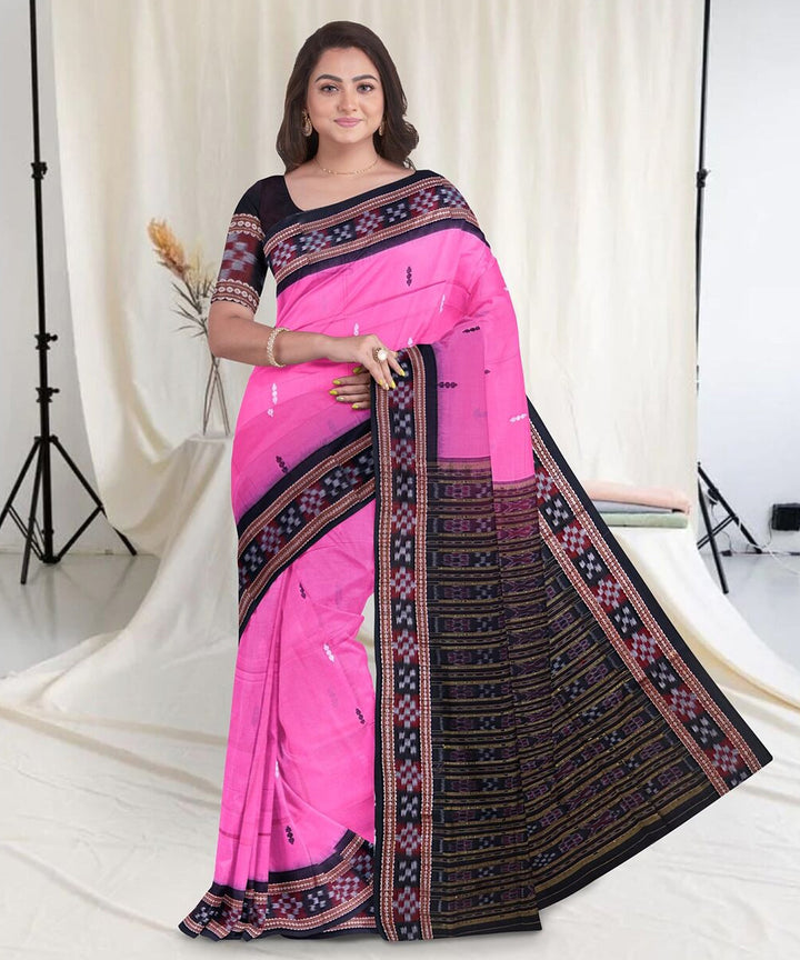 Hot pink multi color cotton handwoven sambalpuri saree