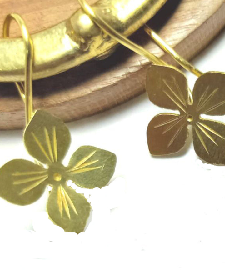 Handcrafted flower design golden dhokra brass earring