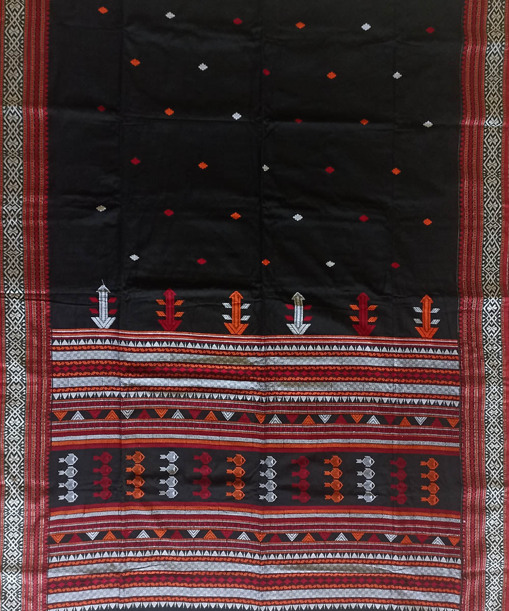 Black red cotton handloom bengal saree