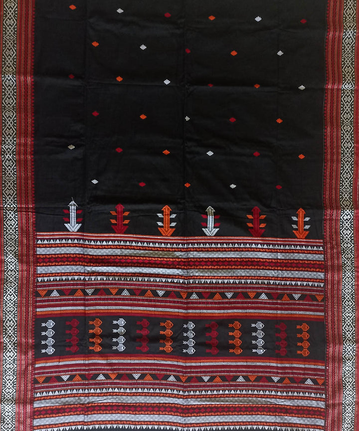 Black red cotton handloom bengal saree