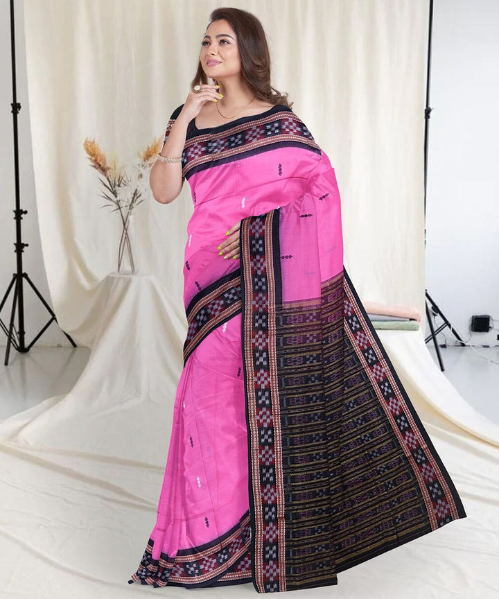 Hot pink multi color cotton handwoven sambalpuri saree