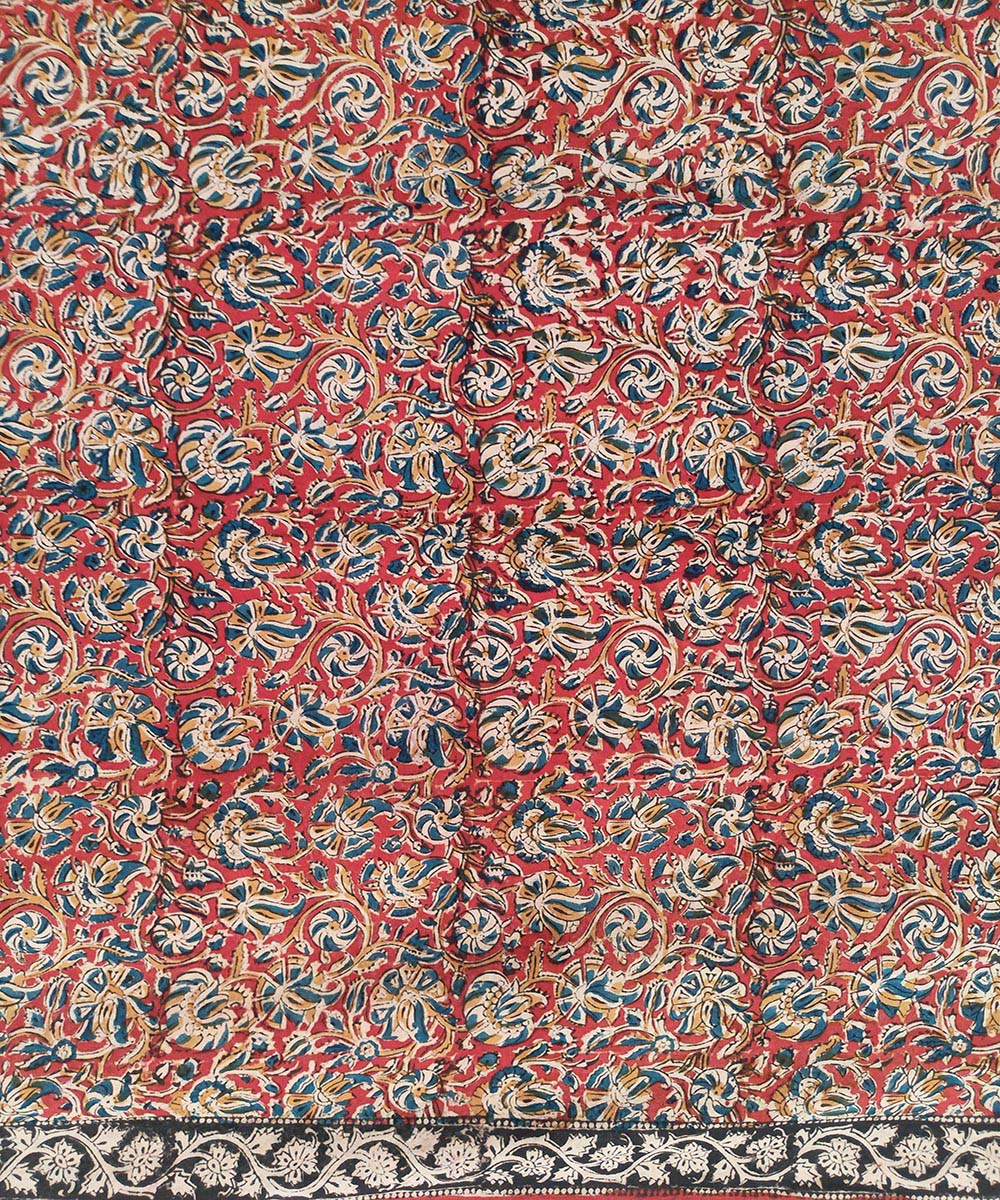 Red allover kalamkari cotton hand printed saree