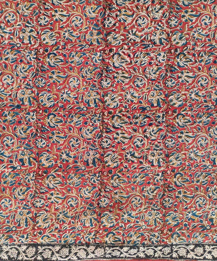 Red allover kalamkari cotton hand printed saree