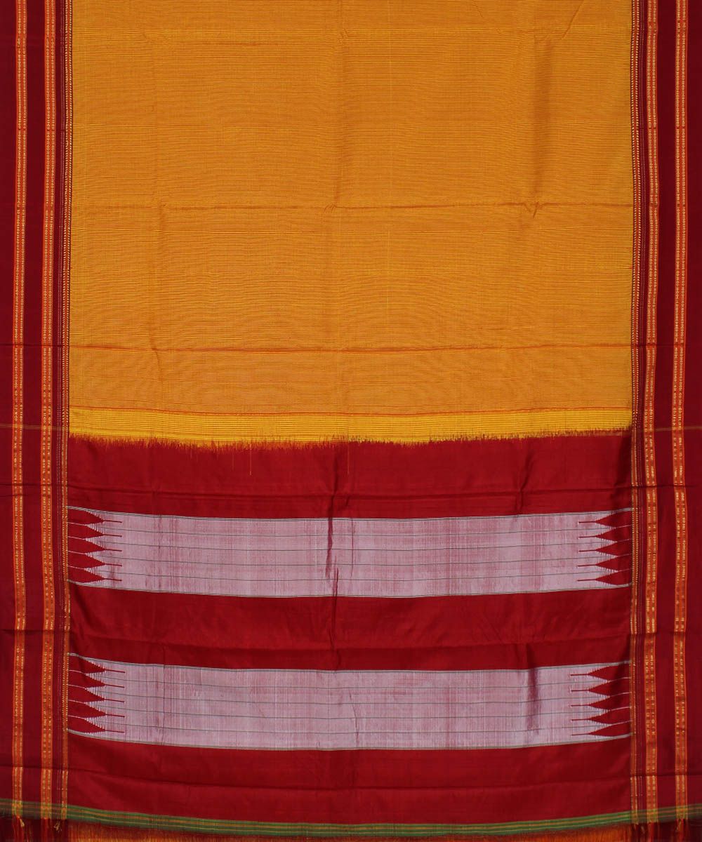 Orange checks red gayatri border cotton art silk ilkal saree