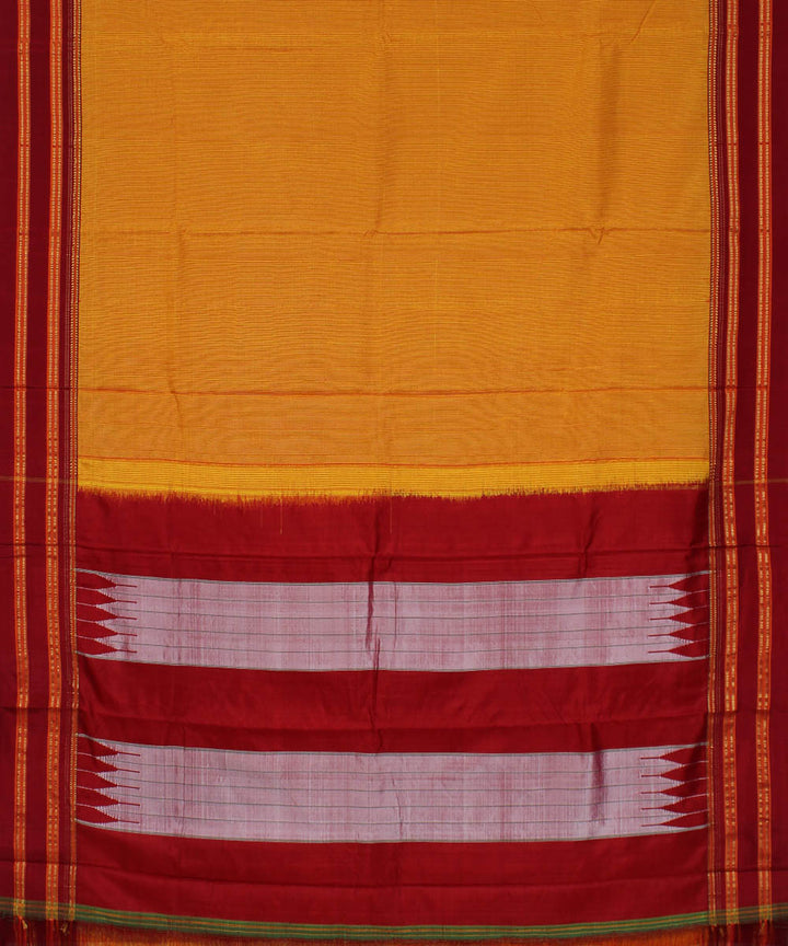 Orange checks red gayatri border cotton art silk ilkal saree