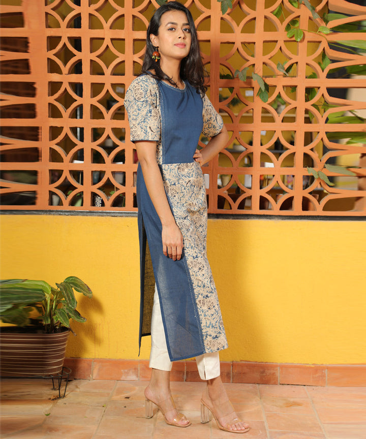 Blue multicolor handcrafted cotton kalamkari kurta
