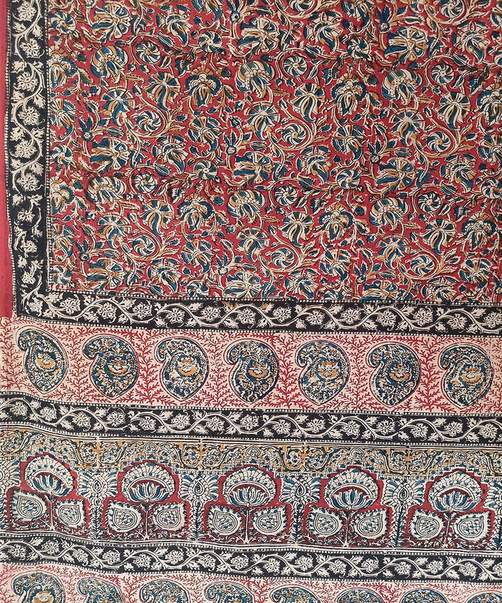 Red allover kalamkari cotton hand printed saree