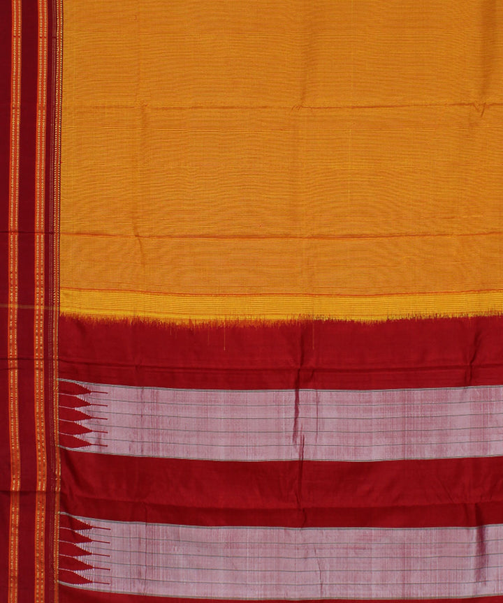 Orange checks red gayatri border cotton art silk ilkal saree
