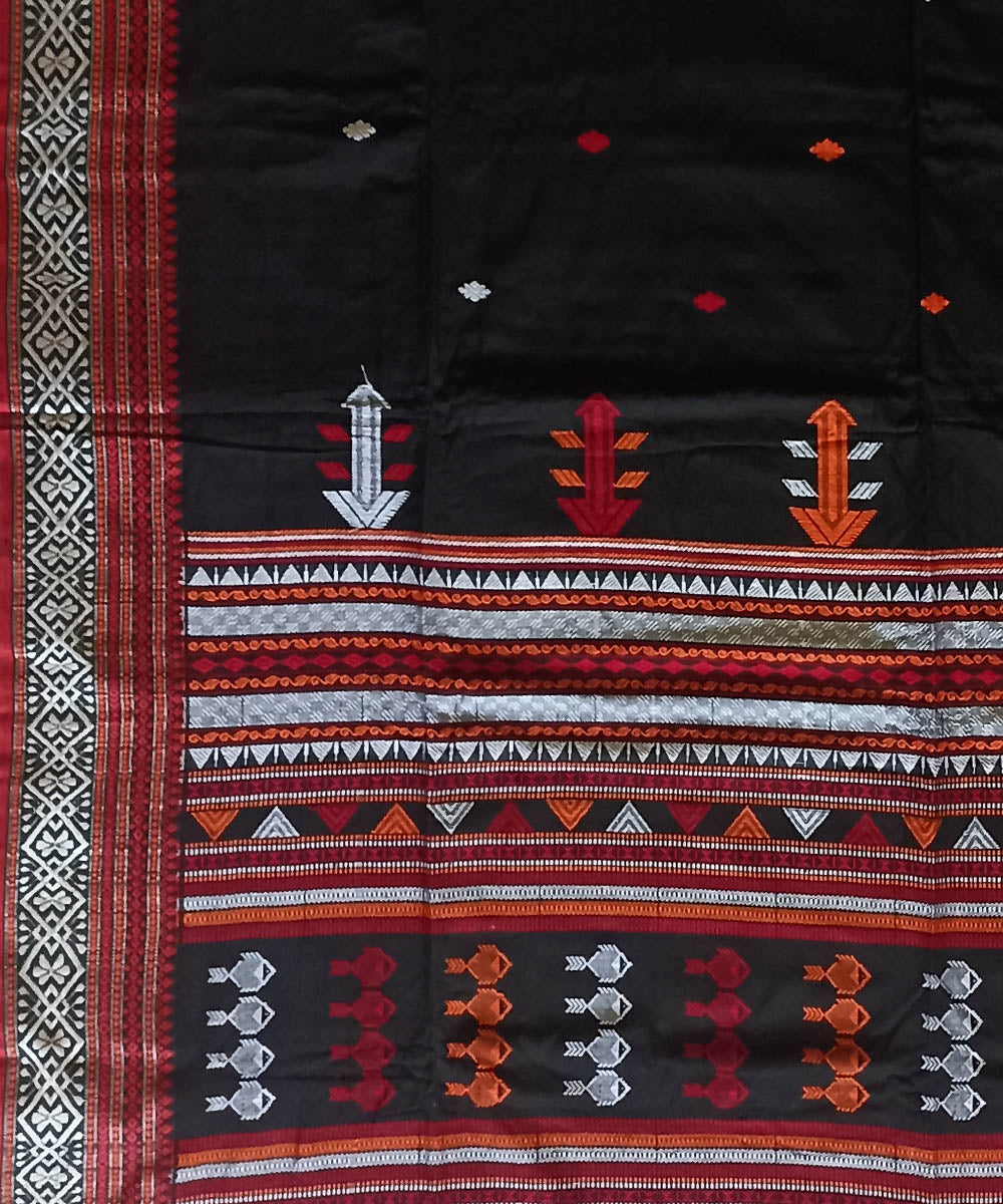 Black red cotton handloom bengal saree