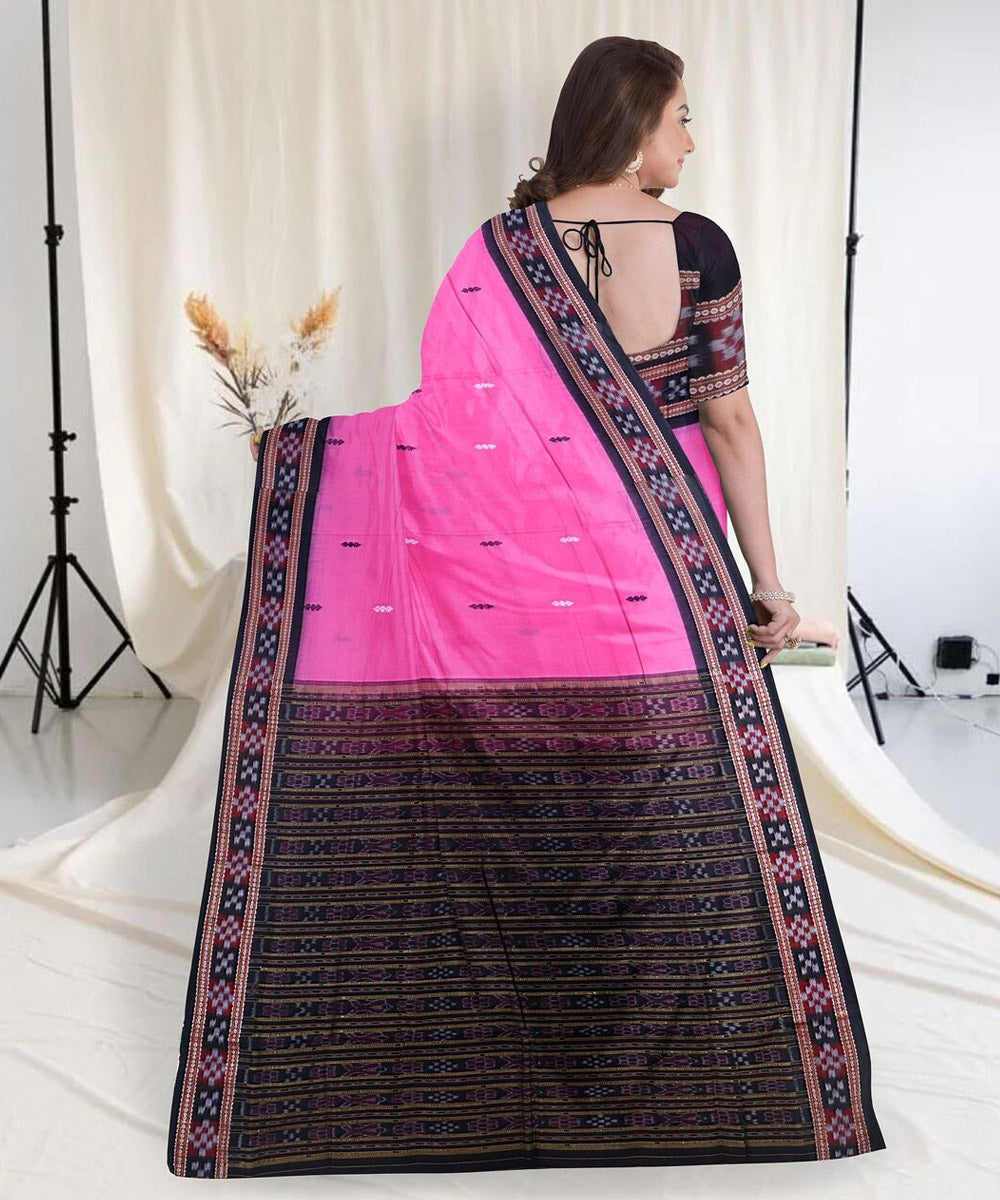 Hot pink multi color cotton handwoven sambalpuri saree