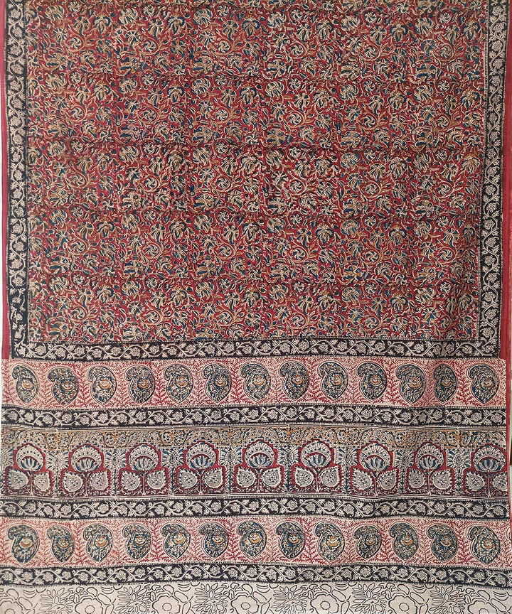Red allover kalamkari cotton hand printed saree