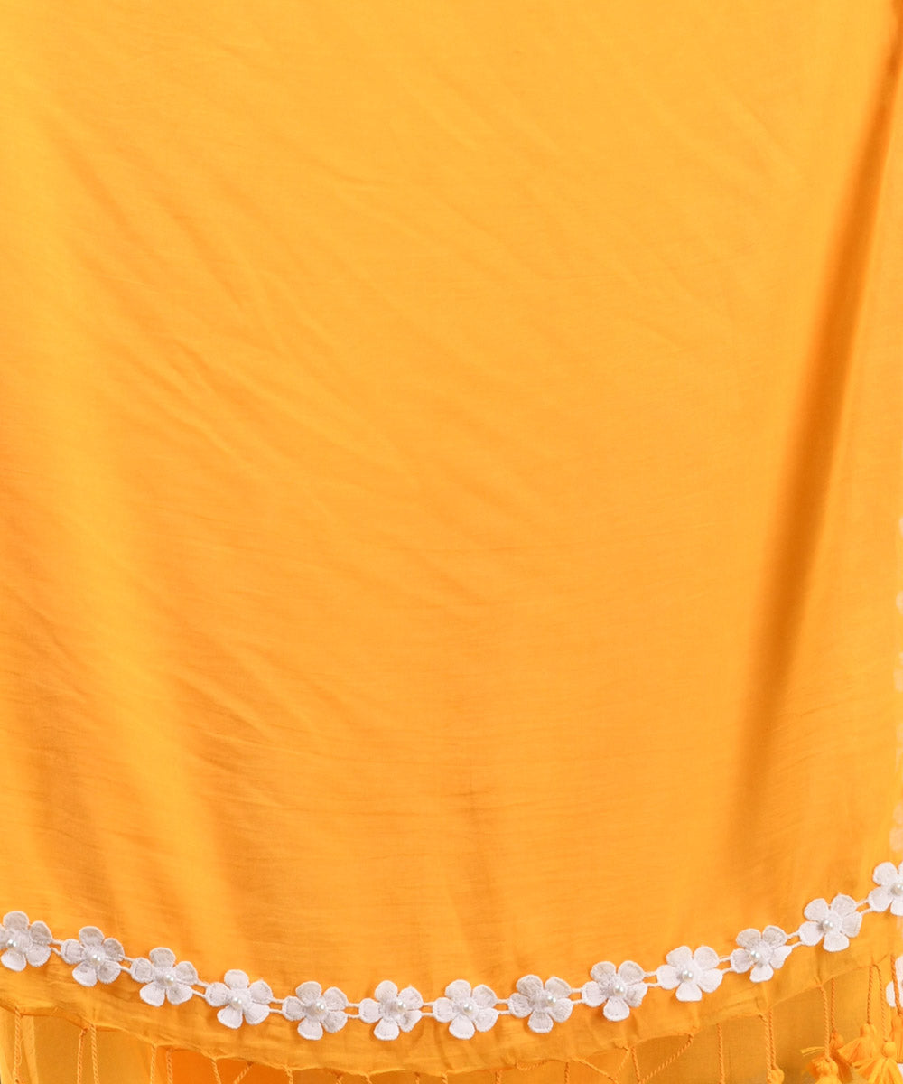 Yellow white handloom cotton bengal saree