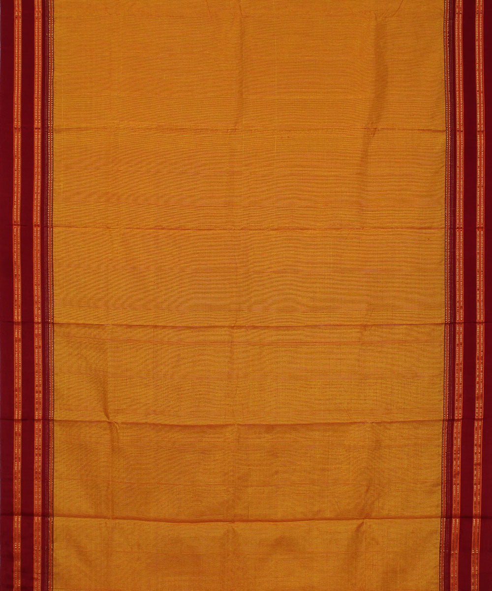 Orange checks red gayatri border cotton art silk ilkal saree