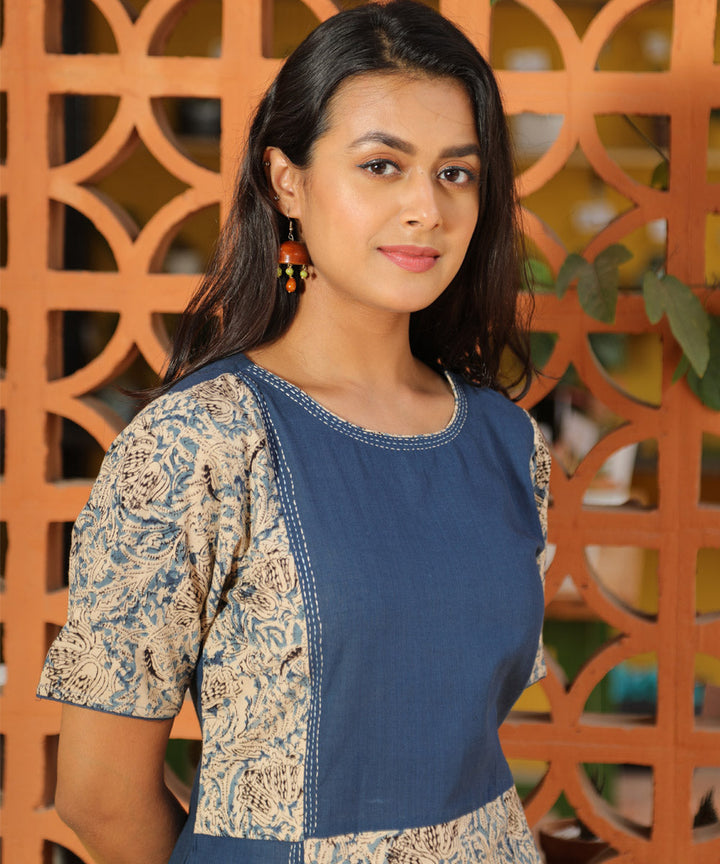 Blue multicolor handcrafted cotton kalamkari kurta