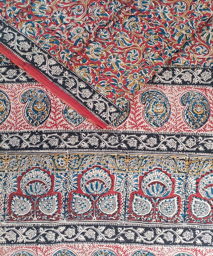 Red allover kalamkari cotton hand printed saree