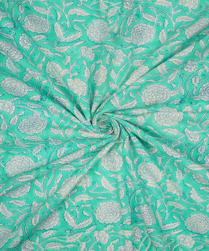 2.5 m dark green cotton hand block printed sanganeri kurta material