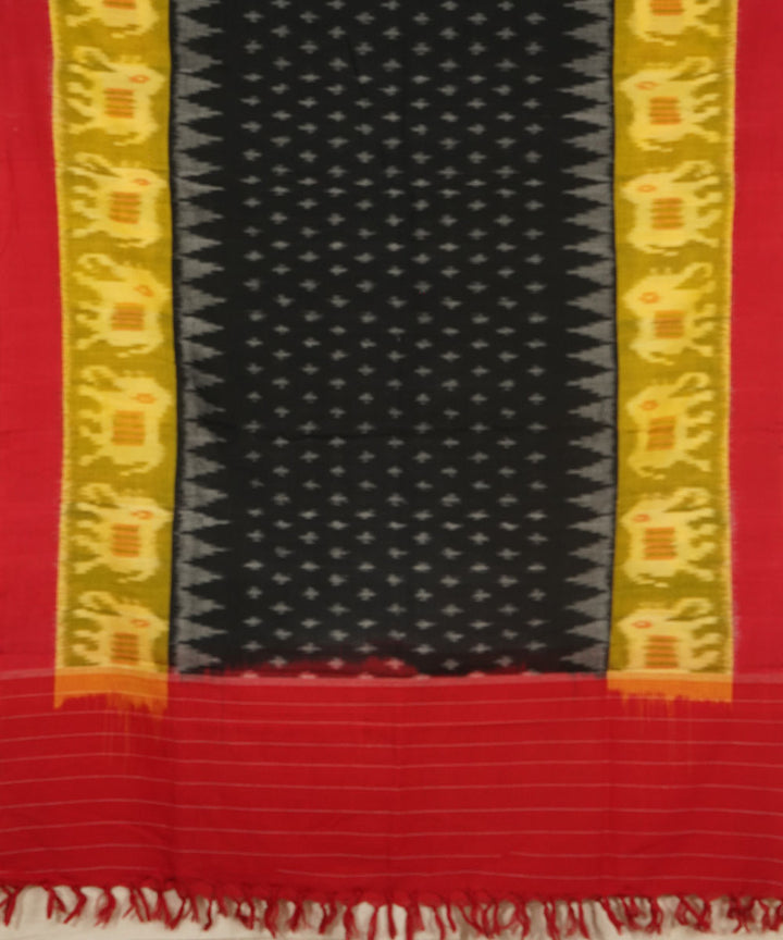 Black red handwoven cotton pochampally ikat dupatta