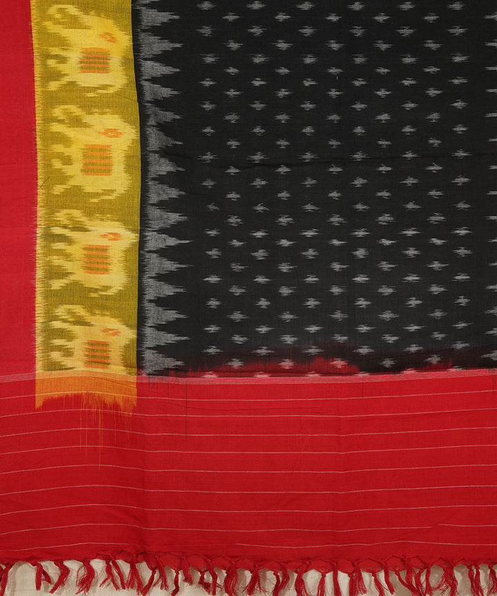 Black red handwoven cotton pochampally ikat dupatta