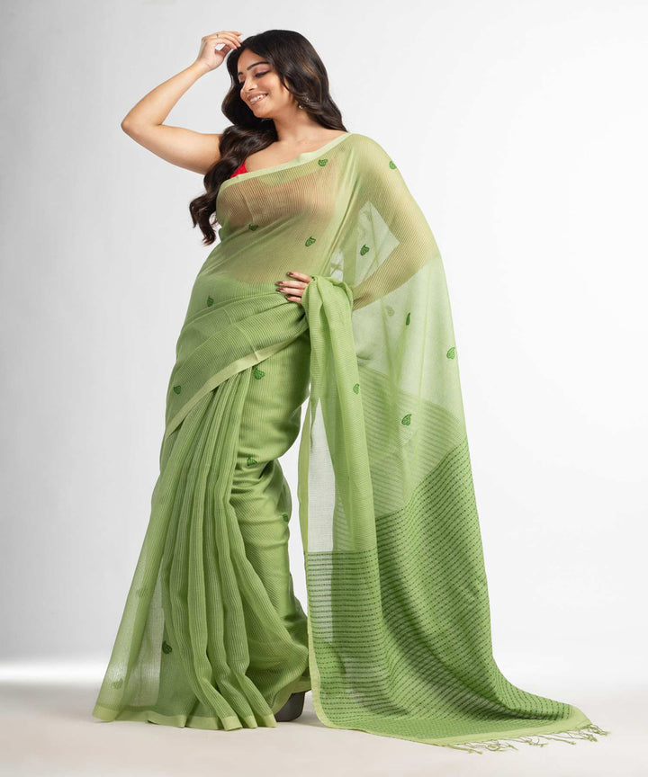 Light green handloom bengal cotton silk saree