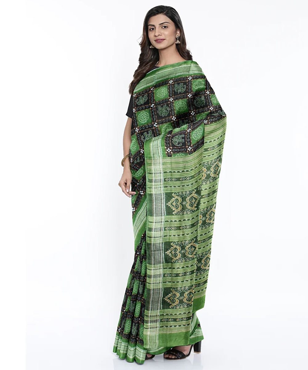 Light green black cotton handwoven sambalpuri saree