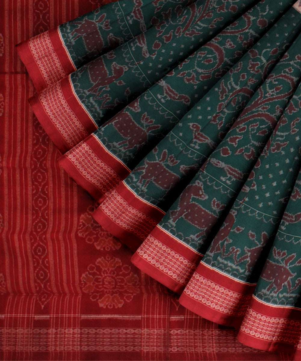 Multicolor red cotton handwoven sambalpuri saree