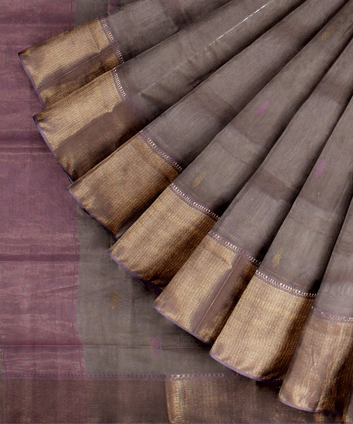 Grey lavender handloom maheshwari cotton silk saree