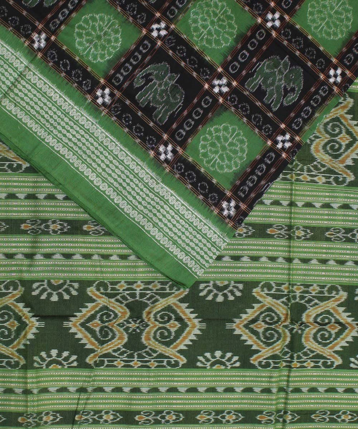 Light green black cotton handwoven sambalpuri saree