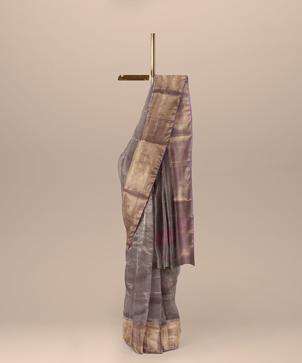 Grey lavender handloom maheshwari cotton silk saree