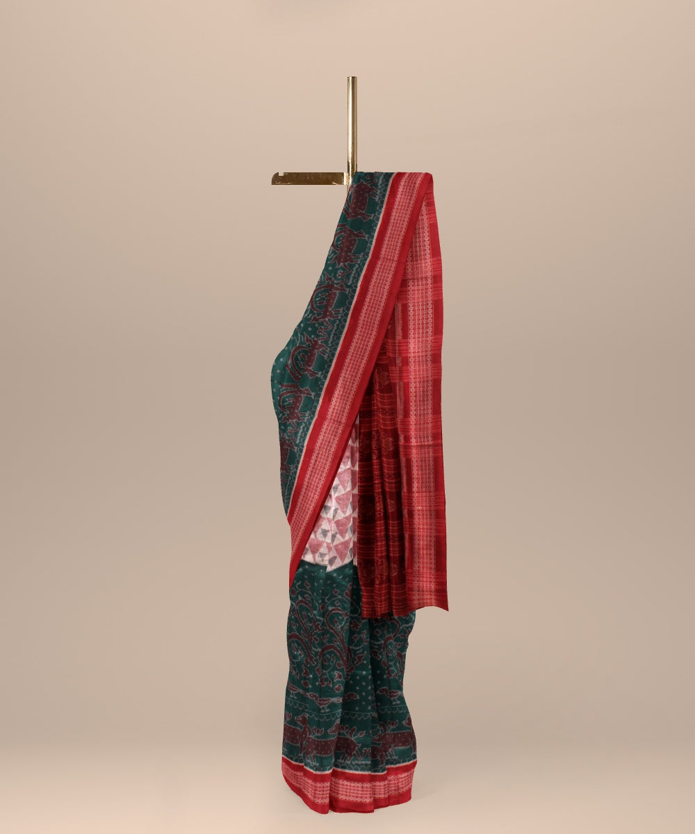 Multicolor red cotton handwoven sambalpuri saree