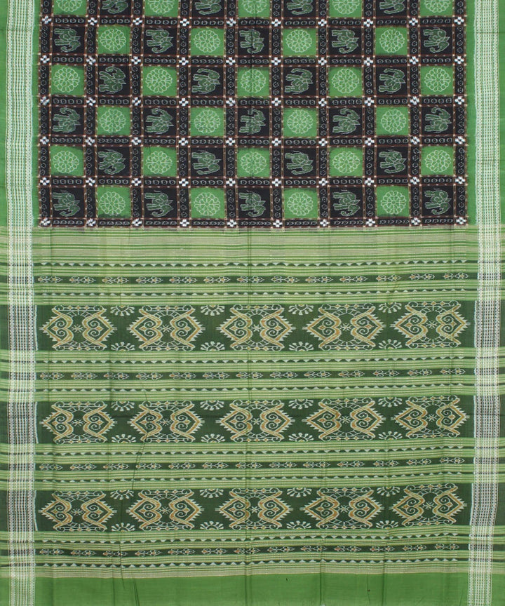 Light green black cotton handwoven sambalpuri saree