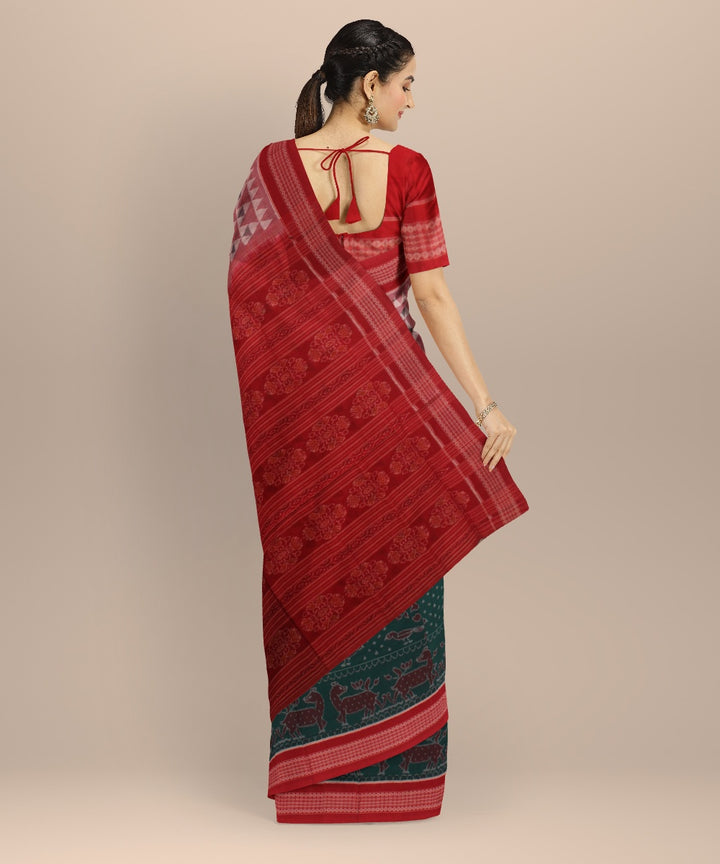 Multicolor red cotton handwoven sambalpuri saree