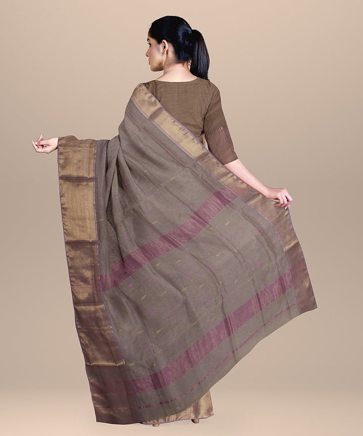 Grey lavender handloom maheshwari cotton silk saree