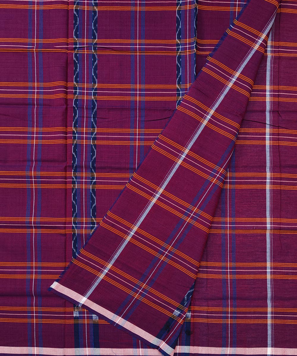 Maroon multicolour lining check handwoven cotton nuapatna lungi