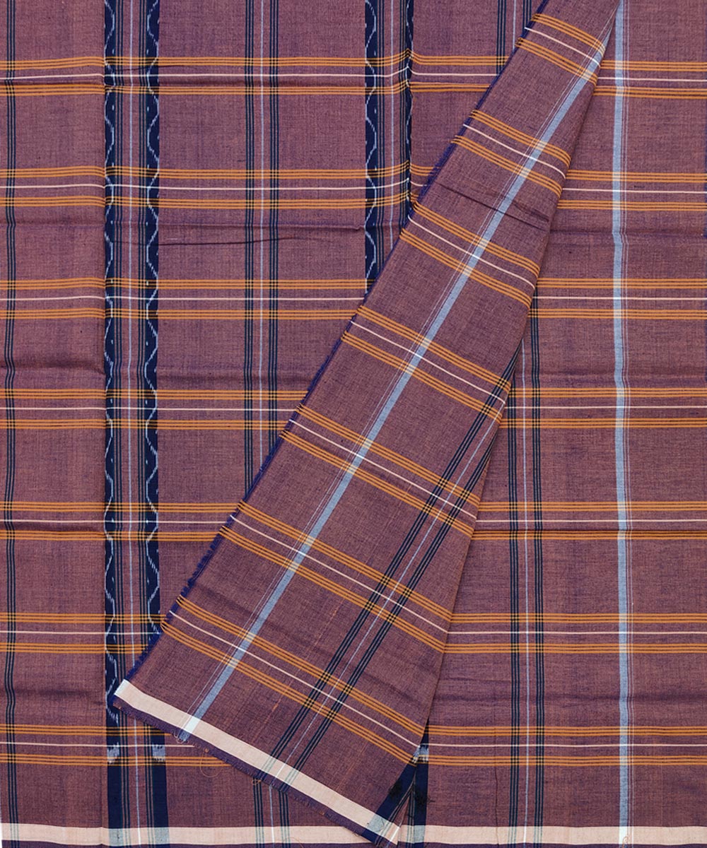 Brown multicolour lining check handwoven cotton nuapatna lungi