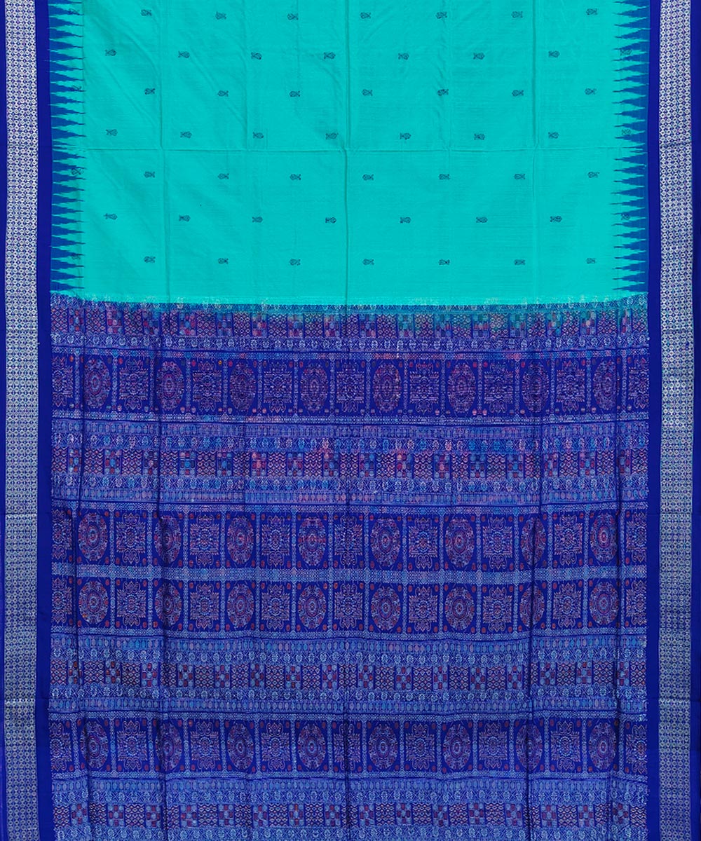 Rama green navy blue silk handwoven sambalpuri saree