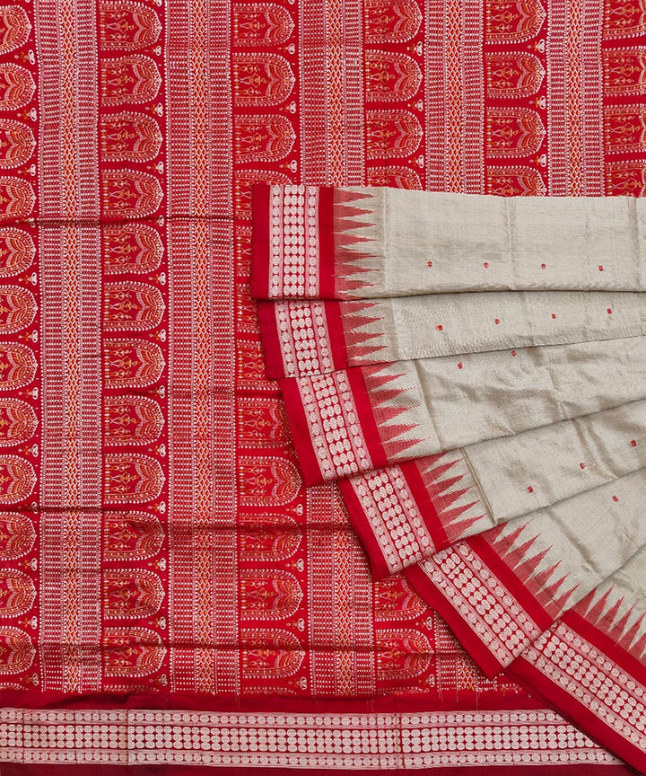 Peach maroon silk handwoven sambalpuri saree