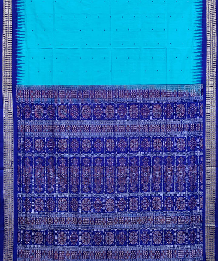 Sky blue navy blue silk handwoven sambalpuri saree