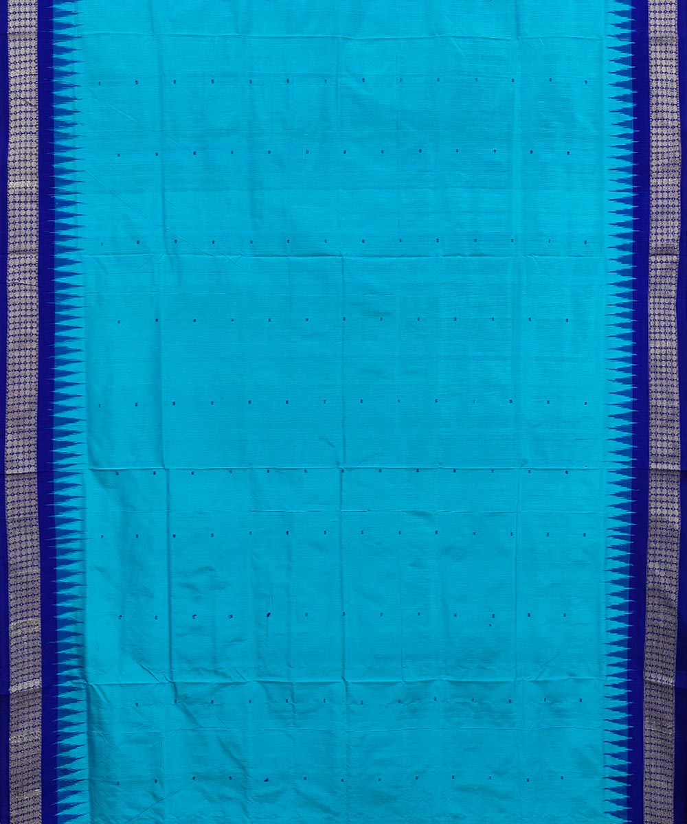 Sky blue navy blue silk handwoven sambalpuri saree