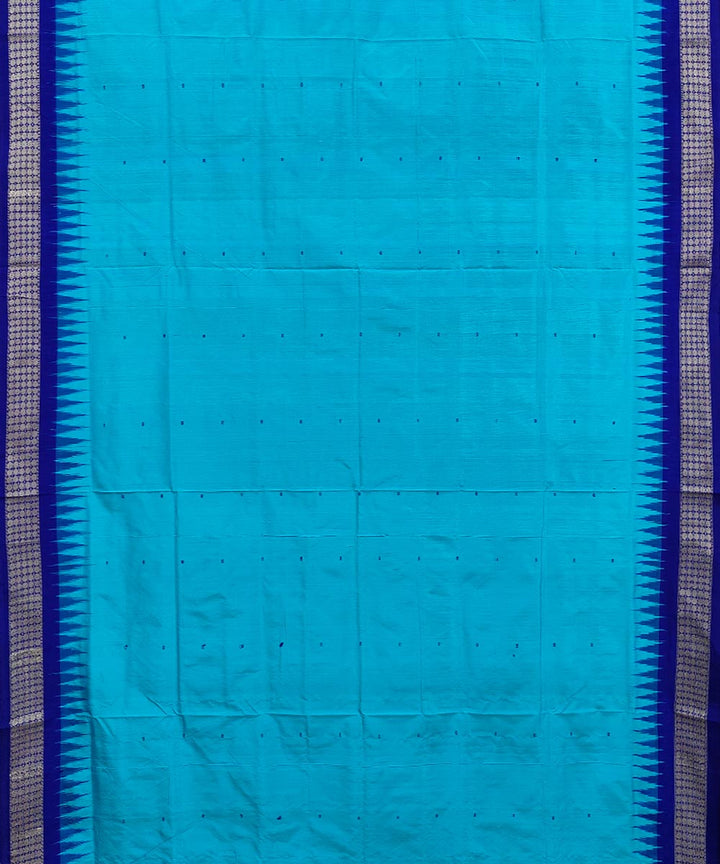 Sky blue navy blue silk handwoven sambalpuri saree