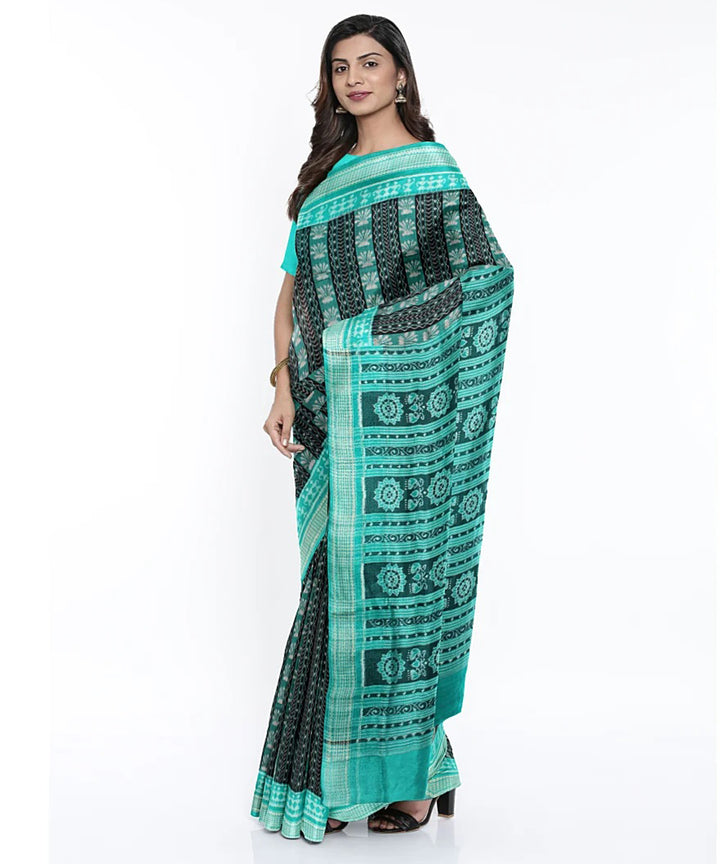 Black sea green cotton handwoven sambalpuri saree